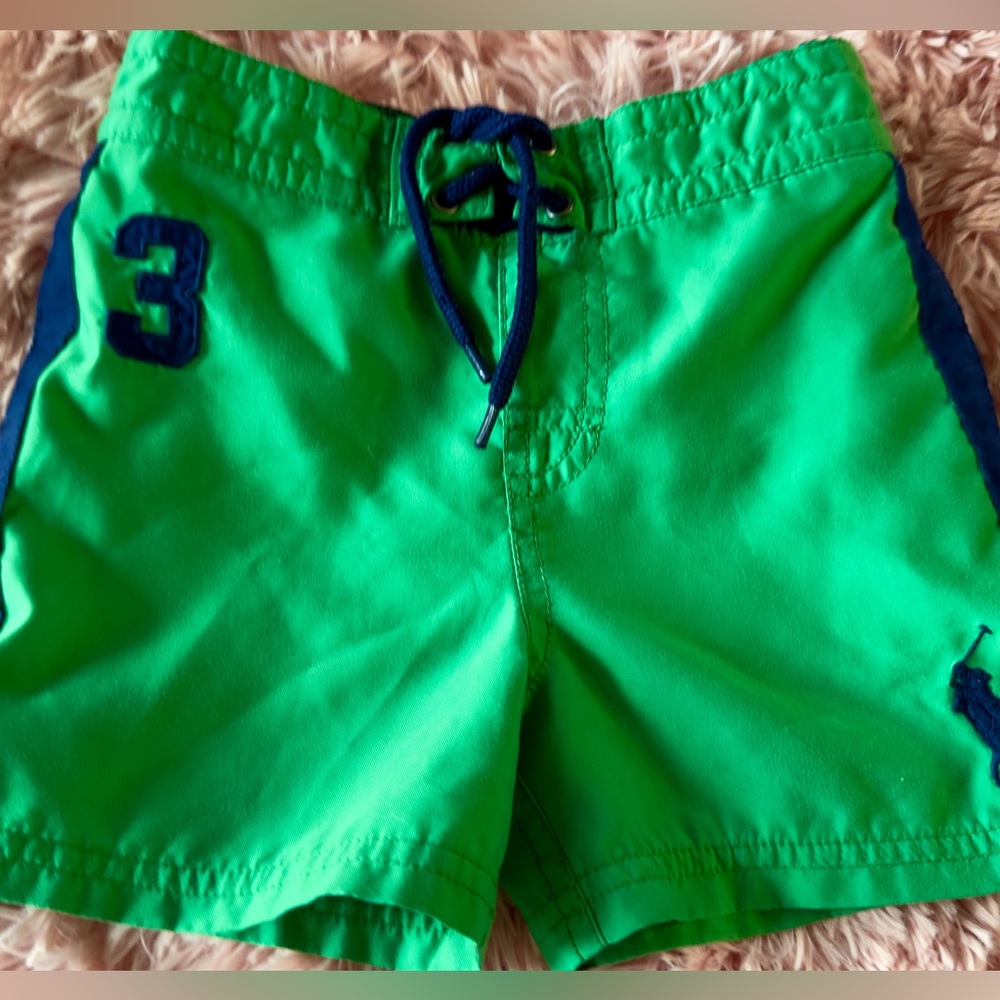 EUC Polo Ralph Lauren Navy and Green Kids' Swim Shorts Size 18months